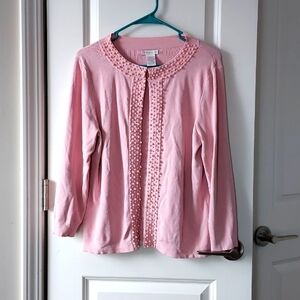 Worthington long sleeve cardigan with beads medium pink